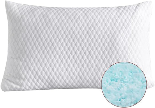 Pillow, Shredded Memory Foam Bed Pillows for Sleeping, with Washable Removable Cooling Hypoallergenic Sleep Pillow for Back and Side Sleeper, King (1-Pack) - LeafyLoom