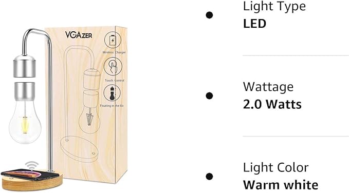 VGAzer Magnetic Levitating Floating Wireless LED Light Bulb with Wireless Charger for Desk Lamp,Room or Office Decor,Unique Gifts - LeafyLoom