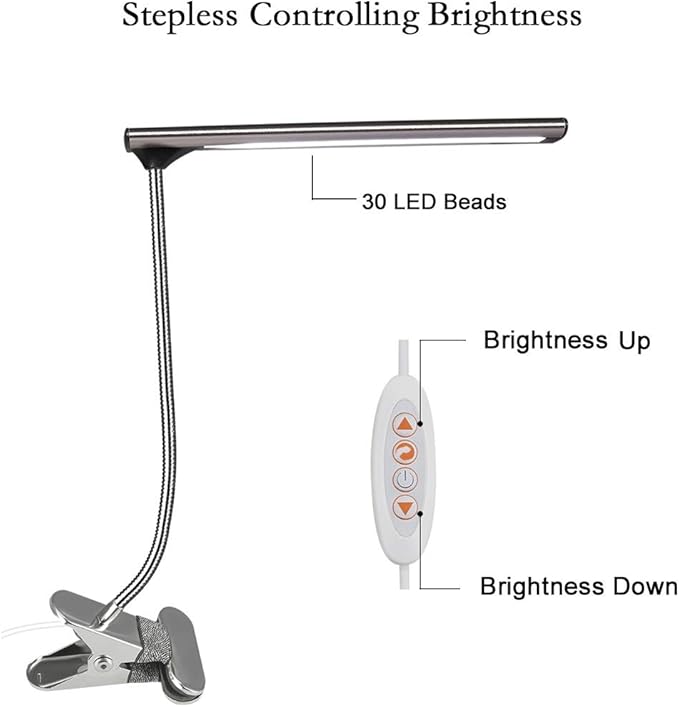 LED Clip on Desk Lamp, Bed Headboard Light with Clamp for Reading, 3000K – 6500K Color Temperature Setting, Stepless Brightness Control, Long USB Cord and AC Adapter Included(Brown) - LeafyLoom