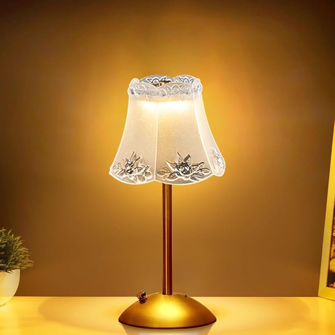 Portable Crystal Table Lamp,Cordless Metal Vintage Desk Lamp,3 Color Touch Control Rechargeable Lamp,3-Levels Brightness Room Decor Desk Lamp,Living Room,Kitchen,Dining Room Lamp (Gold-1) - LeafyLoom