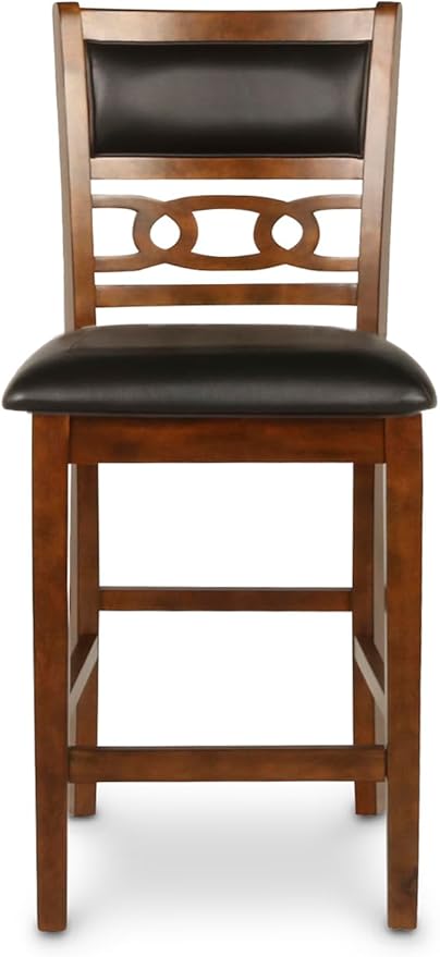 New Classic Furniture Gia Counter Dining Chair (Set of Six), Black PU Upholstered Seat & Back Rest, Brown - LeafyLoom