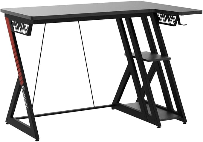 CubiCubi Aurora Gaming Desk with Carbon Fiber Surface, 40 Inch L Shaped Desk with Storage Shelves, Small Corner Computer Desk with Monitor Shelf, Gamer Desk PC Table, Black - LeafyLoom