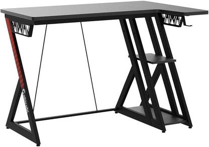 CubiCubi Aurora Gaming Desk with Carbon Fiber Surface, 40 Inch L Shaped Desk with Storage Shelves, Small Corner Computer Desk with Monitor Shelf, Gamer Desk PC Table, Black - LeafyLoom