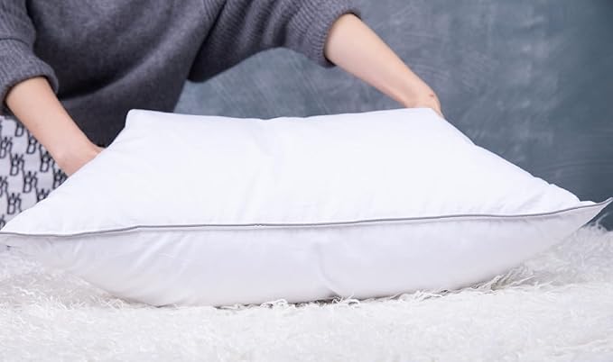 King Size Goose Feather Down Bed Pillow 2 Pack for Sleeping 100% Cotton Cover Medium Firm Set of 2 King Size Gussted White - LeafyLoom