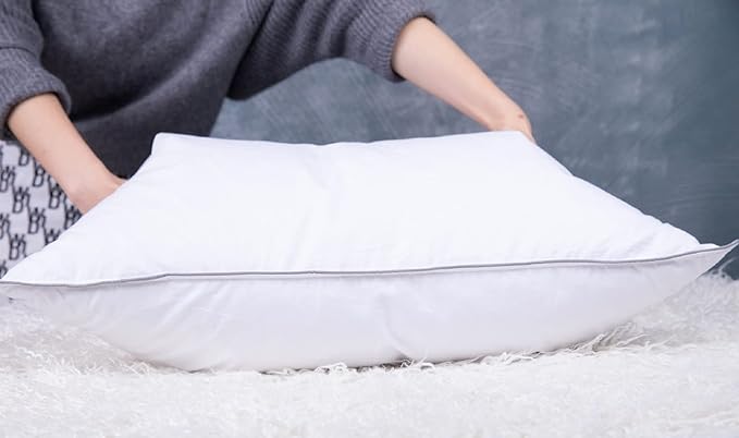 Goose Feather Down Bed Pillow for Sleeping 2 Pack,100% Cotton Cover Medium Firm Queen Size Set of 2 Gussted White - LeafyLoom