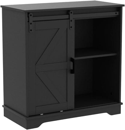 Panana Sliding Barn Door Buffet Sideboard Storage Cabinet Coffee Bar Kitchen Farmhouse Style (Black) - LeafyLoom