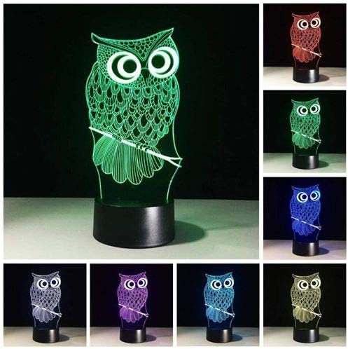 3D Illusion Night Light Owl Toys, Owl Bedside Lights Birthday Gift for Kids, Big Size 7 Color Changing USB LED Table Desk Optical Illusion Lamps Home Decors for Great Xmas Birthday Gifts - LeafyLoom