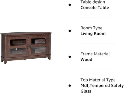 ROCKPOINT Modern Farmhouse 44inch Corner Universal TV Stand Living Room Storage Console, Entertainment Center,Brown - LeafyLoom