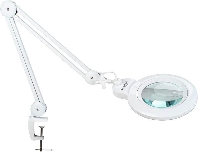 Bifocals Magnifying Desk Lamp with Clamp, 5 Diopter with 20 Diopter, 6 Inch Detachable Lens and 120PCS LEDs, 3 Color Modes 1200 Lumens Swivel Arm Magnifying Lamp with Light for Crafts - LeafyLoom