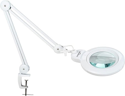 Bifocals Magnifying Desk Lamp with Clamp, 5 Diopter with 20 Diopter, 6 Inch Detachable Lens and 120PCS LEDs, 3 Color Modes 1200 Lumens Swivel Arm Magnifying Lamp with Light for Crafts - LeafyLoom