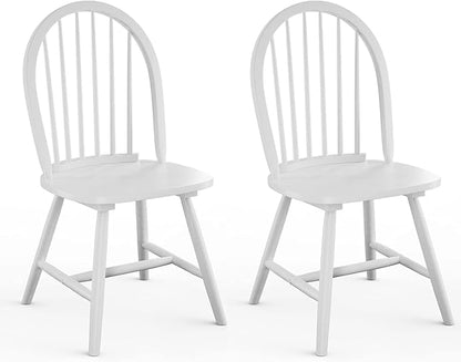 HAPPYGRILL 2 Pieces Wooden Dining Chairs Set, Vintage Armless Windsor Chairs, Kitchen Dining Chairs with Backrest, White - LeafyLoom