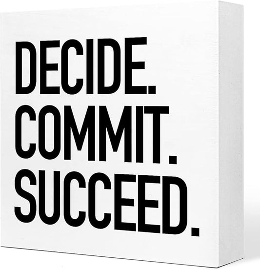 Decide Commit Succeed Wooden Sign Desk Decor,Motivational Fitness Gym Workout Quote Wood Block Sign Desk Decorations for Home Gym Office Desk Shelf Table Decor - LeafyLoom