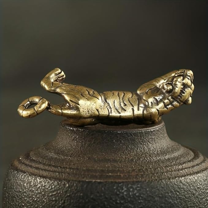 Solid Brass Little Tiger Statue - Vintage Decor Piece for Desk or Shelf for Wildlife Enthusiasts(Little Tiger) - LeafyLoom