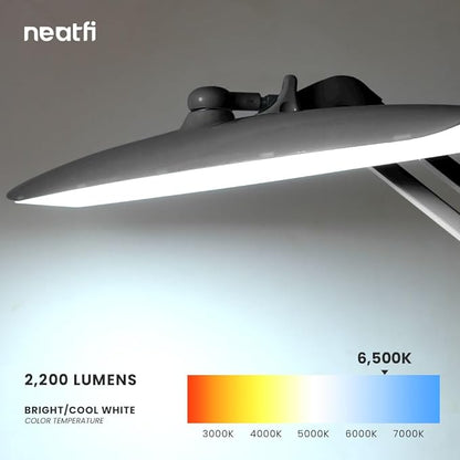 Neatfi XL 2,200 Lumens LED Task Lamp, 24W Super Bright Desk Lamp, 117 Pcs SMD LED, 4 Level Brightness, Dimmable, Task LED Light for Home, Office, Workbench (Non-CCT, Silver) - LeafyLoom