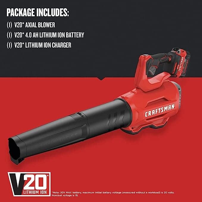 CRAFTSMAN 20V MAX Cordless Leaf Blower, Battery & Charger Included (CMCBL720M1) Red - LeafyLoom