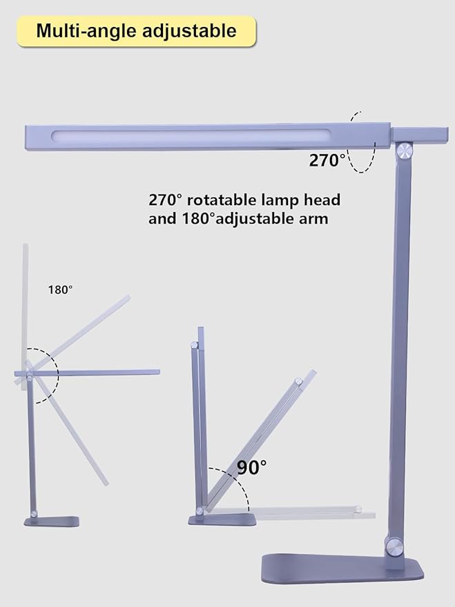 LED Desk Lamp Touch Control Aluminum Alloy Study Table Lamp Dimmable Eye-Caring,Bright Angle Adjustable Timer Portable Desk Light Wired for Home/Office/Dorm Work Reading Light with USB Cable - LeafyLoom