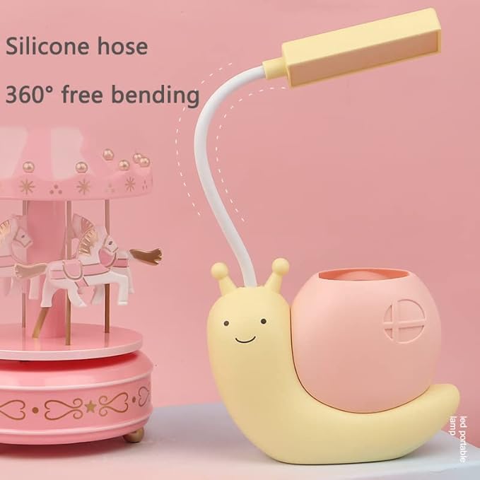 Cute Kids Lamp with Pen Holder,LED Desk Lamp for Child,Snail Shape USB Charging Student Learning Eye Protection Lamp with 360° Bendable Adjustable Neck Pink - LeafyLoom