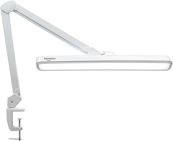 LED Architect Desk Lamp, 2500 Lumens, Dimmable, Metal Swing Arm, 5 Color Temperatures, 30W, Ideal for Task Work, Drafting, Reading, Clamp-on Office Table Lamp with 324 Bright LEDs(White) - LeafyLoom