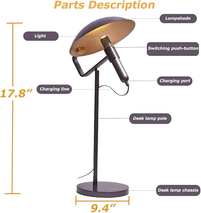 Rechargeable USB Flashlight Desk Lamp，Bedside Lamps,Desk Lamps，LED Office Lamp,Detachable USB Night Light，Multifunction Desktop LED Table Lamp,Desk Lamp for Living Room, Bedroom (Black) - LeafyLoom