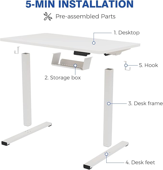 FLEXISPOT Electric Stand Up/ Standing Desk with 55 x 24 Splice Ergonomic Memory Controller Height Adjustable E150 (White Frame + 55" White Desktop) - LeafyLoom