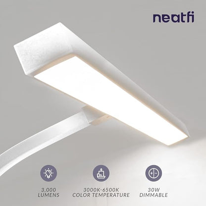 Neatfi (New Model) Flex Desk Lamp with Clamp, Dimmable, 3,000 Lumens 30W LED Monitor Light, 3000K-6500K Correlated Color Temperature, 5 Brightness Levels & 5 Light Modes (31.5 Inches, White) - LeafyLoom