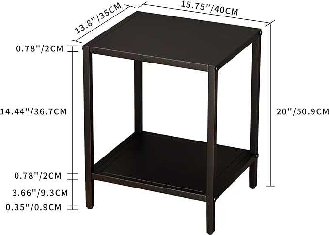 Black Metal Nightstand - 2 Shelf Multipurpose End Table Sturdy Sturdy Bedside Table Easy to Clean Suitable for Function As a Night Stand,End Table,Side Table (Black) - LeafyLoom