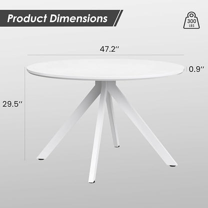 Farini White Dining Table for 4-6 Person,47" Round Wooden Dining Tabletop and Metal Frame for Home Kitchen Dining Desk (47 inch,120cm) - LeafyLoom