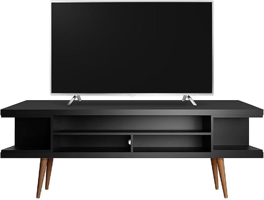 Manhattan Comfort Utopia 70.47" Freestanding Entertainment Center for Living Room, Mid Century Modern TV Stand with Shelves, Storage and Media Holes, Fits 65" Screens, 70.47 Inches, Black - LeafyLoom