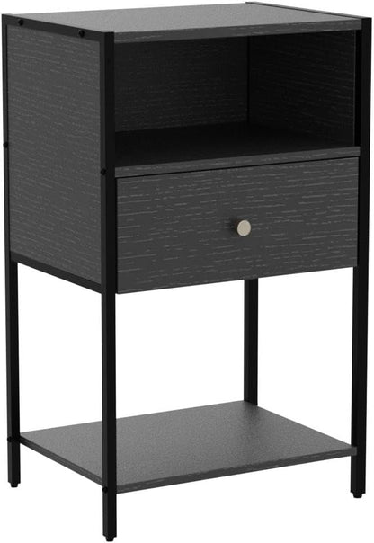 LDTTCUK Nightstand Set of 2 with Charging Station, Modern End Table with Drawer, Bedside Table with Open Storage for Bedroom,Black - LeafyLoom