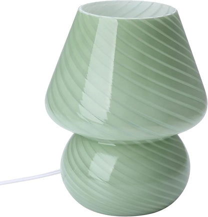 BSOD Mushroom Lamp, Glass Bedside Night Green Table Lamps Murano Vintage Small Nightstand Desklamp Swirl Light for Home Decor, Living, Bedroom, Gift (Stripe Green) - LeafyLoom