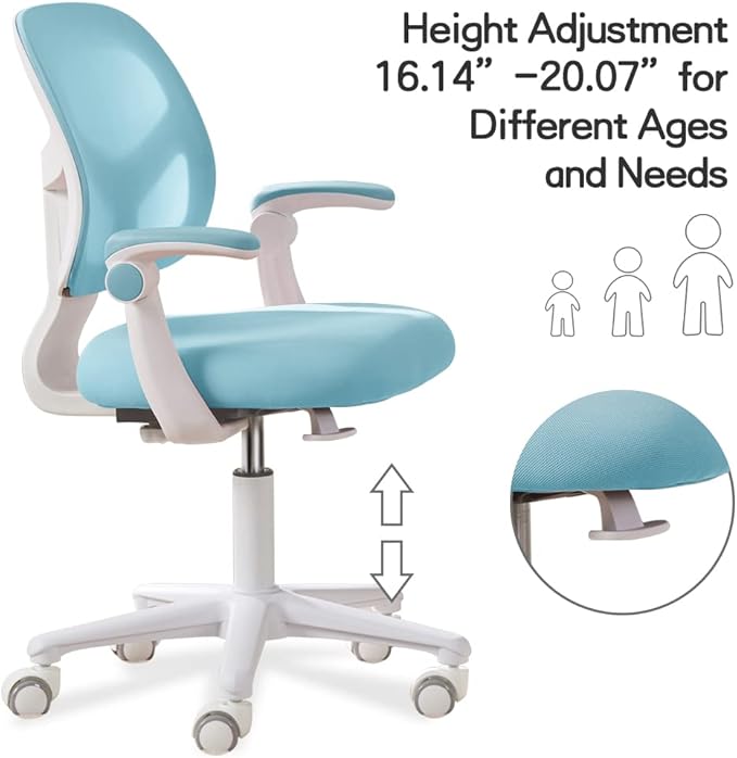 Kids Desk Chair, Height Adjustable Kids Chair, Ergonomically Designed Kids Computer Chair. Made Suitable for 4~12 Years Old Child, Light Blue - LeafyLoom