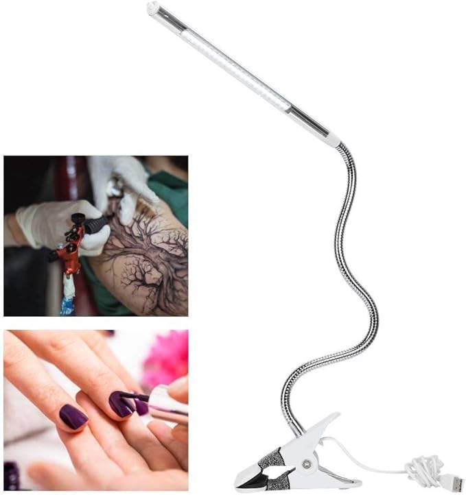 FILFEEL LED Clip - Portable Flexible Neck Desk Light for Tattoo/Manicure/Makeup USB Interface(Pearl White) - LeafyLoom