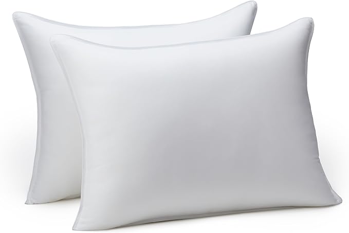 Amazon Basics Down Alternative Bed Pillow, Medium Density for Back and Side Sleepers, Standard, 26 x 20 Inch - Pack of 2, White - LeafyLoom