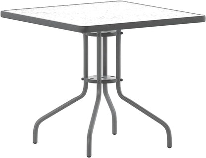 Flash Furniture Lila 31.5'' Square Glass Table with 4 Metal Aluminum Slat Stack Chairs, Silver - LeafyLoom