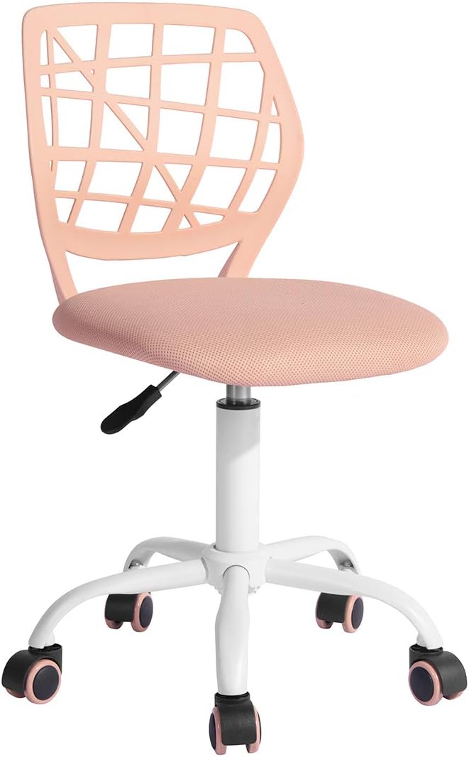 FurnitureR Desk Chair Armless Home Office Task Chair with Mesh Padded Cushion Swivel Study Chair with Rolling Wheels for Teens Child Kids Girls，Pink Plica - LeafyLoom