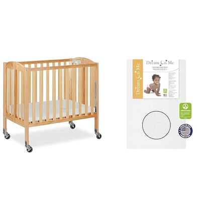 3-in-1 Folding Portable Crib and 3” Extra Firm Fiber Crib Mattress Bundle, Natural and Greenguard Gold Certified - LeafyLoom