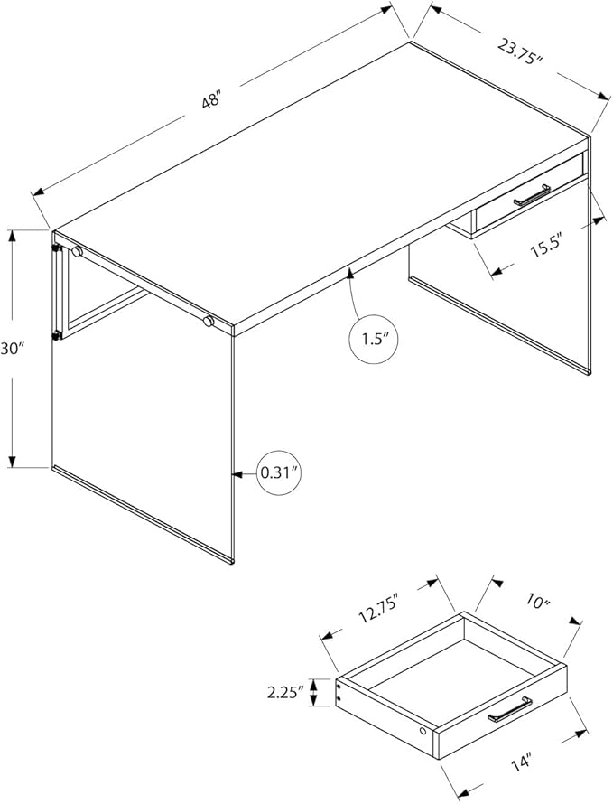 Monarch Computer Desk, Glossy White, 48" - LeafyLoom