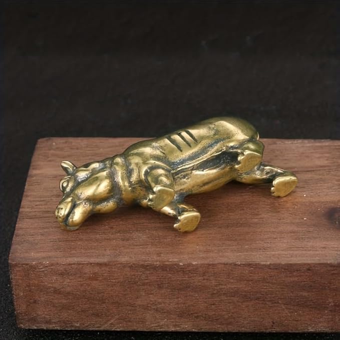 Vintage Solid Brass Hippo Figurine - Adorable Desk Decor for Collectors - Perfect Office or Home Accent(Hippo) - LeafyLoom