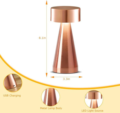 Portable Metal Desk Lamp,3-Color Touch Control, Rechargeable Battery - Ideal Bedside Lamp for Bedroom Nightstand (Rose Gold) - LeafyLoom