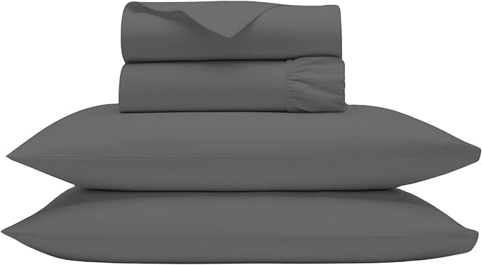 Queen Sheets Egyptian Cotton, 1000 Tc Egyptian Cotton Sheets Queen Size, Extra Deep 18" pocket Queen Sheets, 4 Pc Queen Bed Sheets Solid, Ultra Luxury Sheets Queen Size Deep Pocket, Dark Grey Sheets - LeafyLoom