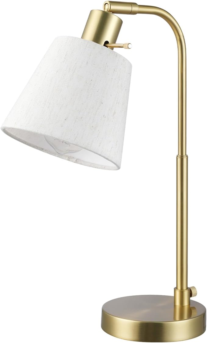 Globe Electric 61000057 16" Desk Lamp, Matte Brass Finish, White Linen Shade, Pivot Joint, On/Off Rotary Switch on Socket, E26 Base Bulb, Lamp for Living Room, Home Office, Home Improvement - LeafyLoom