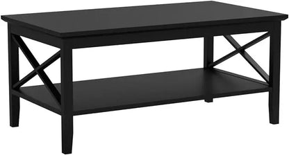 ChooChoo Oxford Coffee Table with Thicker Legs, Black Wood Coffee Table with Storage for Living Room - LeafyLoom