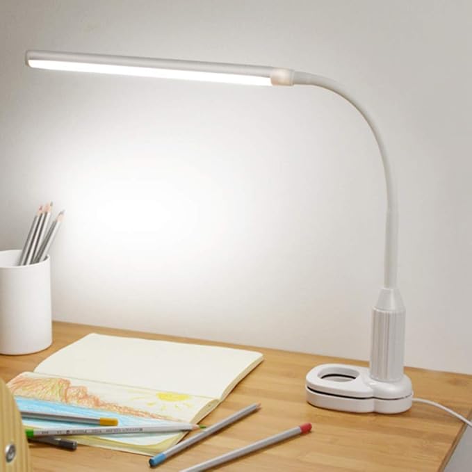 LED Desk Lamp, Clamp on Desk Light, Eye-Caring Gooseneck Clip on Light, 3 Color Modes, Stepless Dimming - Highly Adjustable Clamp Task Lamp/Table Lamp for Reading, Sewing, Drafting, Office - LeafyLoom