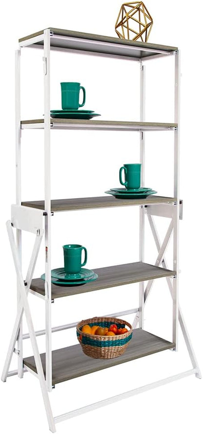 Origami Modern 2 in 1 Shelf to Table Style, Organizer Deco Rack Magically Turn to a Table/Desk in a Second,Fully Assembled,White/Birchwood US Patent Pending (STT-WHIBRC) - LeafyLoom