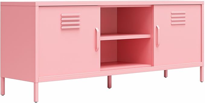 Novogratz Cache Metal Locker-Style TV Stand for TVs up to 65", Bashful Pink - LeafyLoom