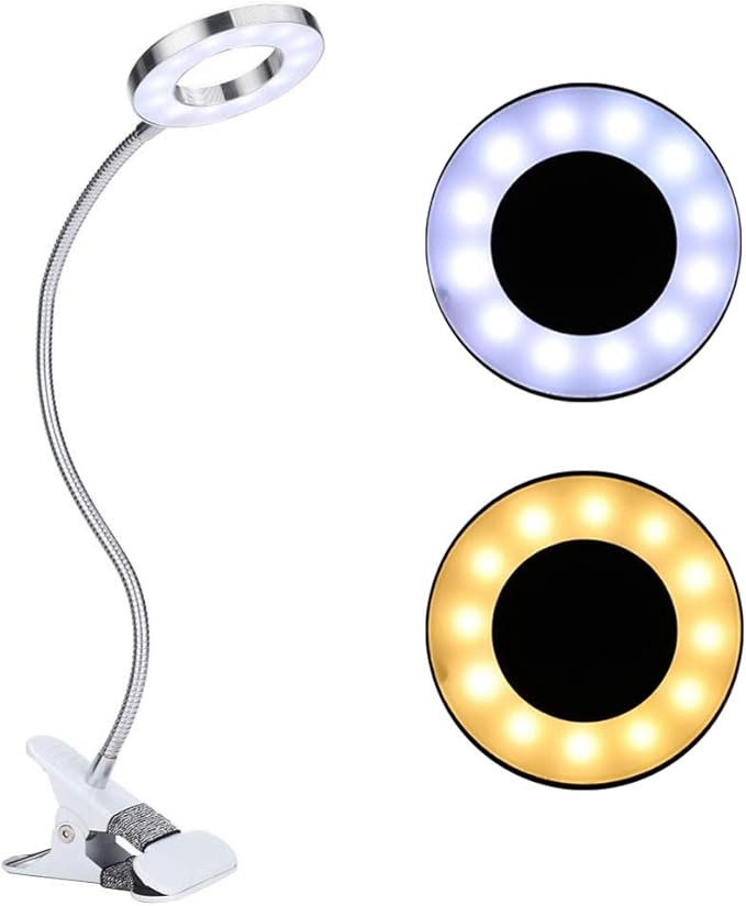 Desk Lamp with Clamp, Mini LED Lamp USB Rechargeable Warm/White Light Changeable Eye Protection Bed Light for Night Reading, Tattoo, Eyelash Extension, Make Up Lamp - LeafyLoom