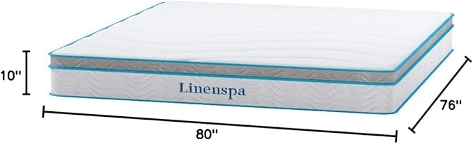 Linenspa 10 Inch Memory Foam and Spring Hybrid Mattress - Medium Feel - Bed in a Box - Quality Comfort and Adaptive Support - Breathable - Cooling - Perfect for a Guest Bedroom - King Size - LeafyLoom