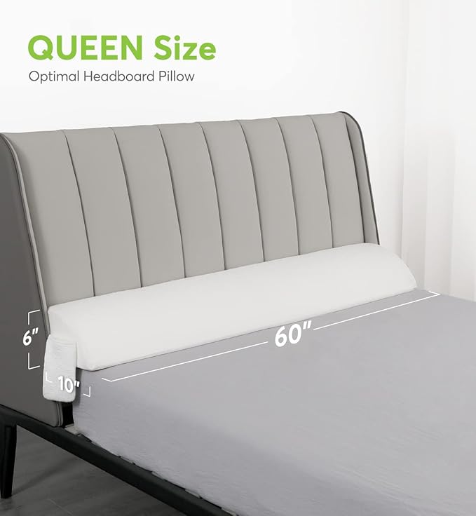 OasisSpace Bed Wedge Pillow for Headboard Gap, Queen Size (60"x10"x6") Mattress Wedge Gap Filler, Memory Foam Triangle Sleepong Pillow with Side Pockets to Fill 0-7" Gap Between Headboard and Mattress - LeafyLoom