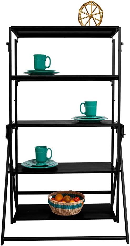 Origami Modern 2 in 1 Shelf to Table Style, Organizer Deco Rack Magically Turn to a Table/Desk in a Second, Fully Assembled, Patent Pending, Black(STT-BLKBLK) - LeafyLoom