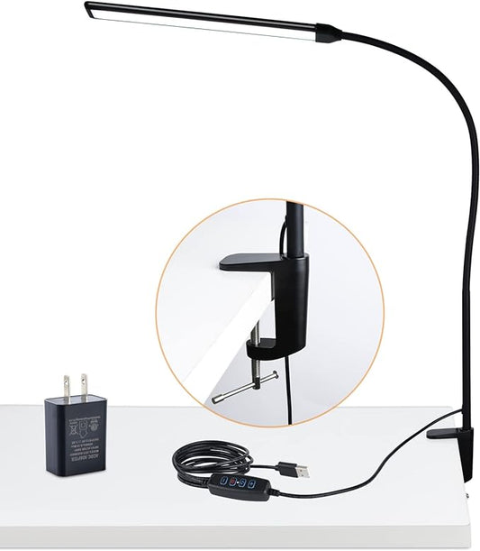 LED Desk Lamp with Clamp, Clamp Light, Tall Desk Lamp with Long Gooseneck, 11W, 850 LMS, 3 Color Modes, 10 Brightness Levels, Eye-Caring, Clip on Desk Light for Reading, Home, Office - LeafyLoom